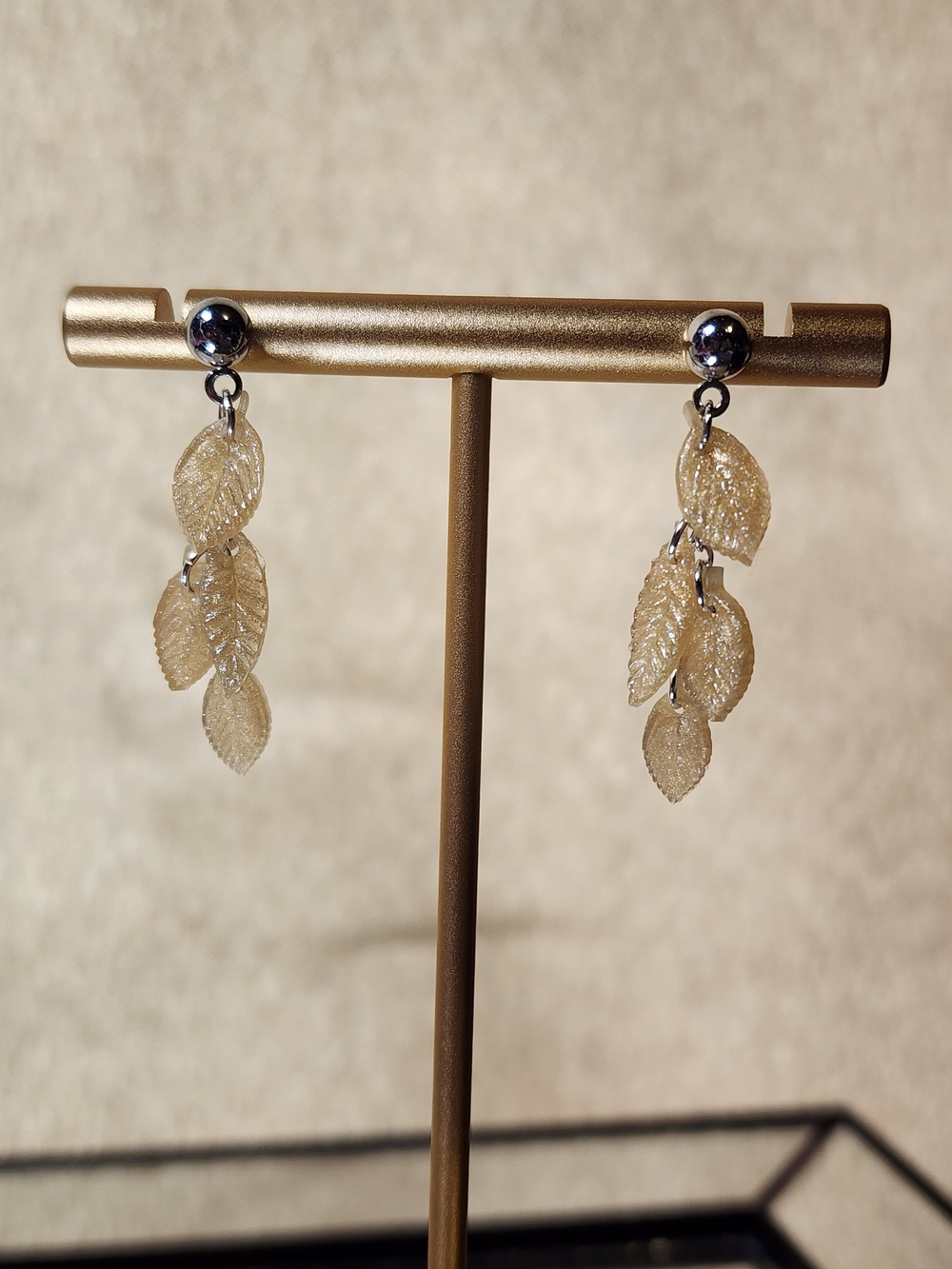 Gold-Translucent Leaf Lightweight Dangle Earrings - Handmade Hypoallergenic